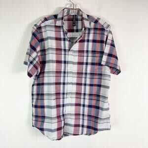 True Rock NWOT Men's Short Sleeve Plaid Button Down Shirt Red Blue Size M